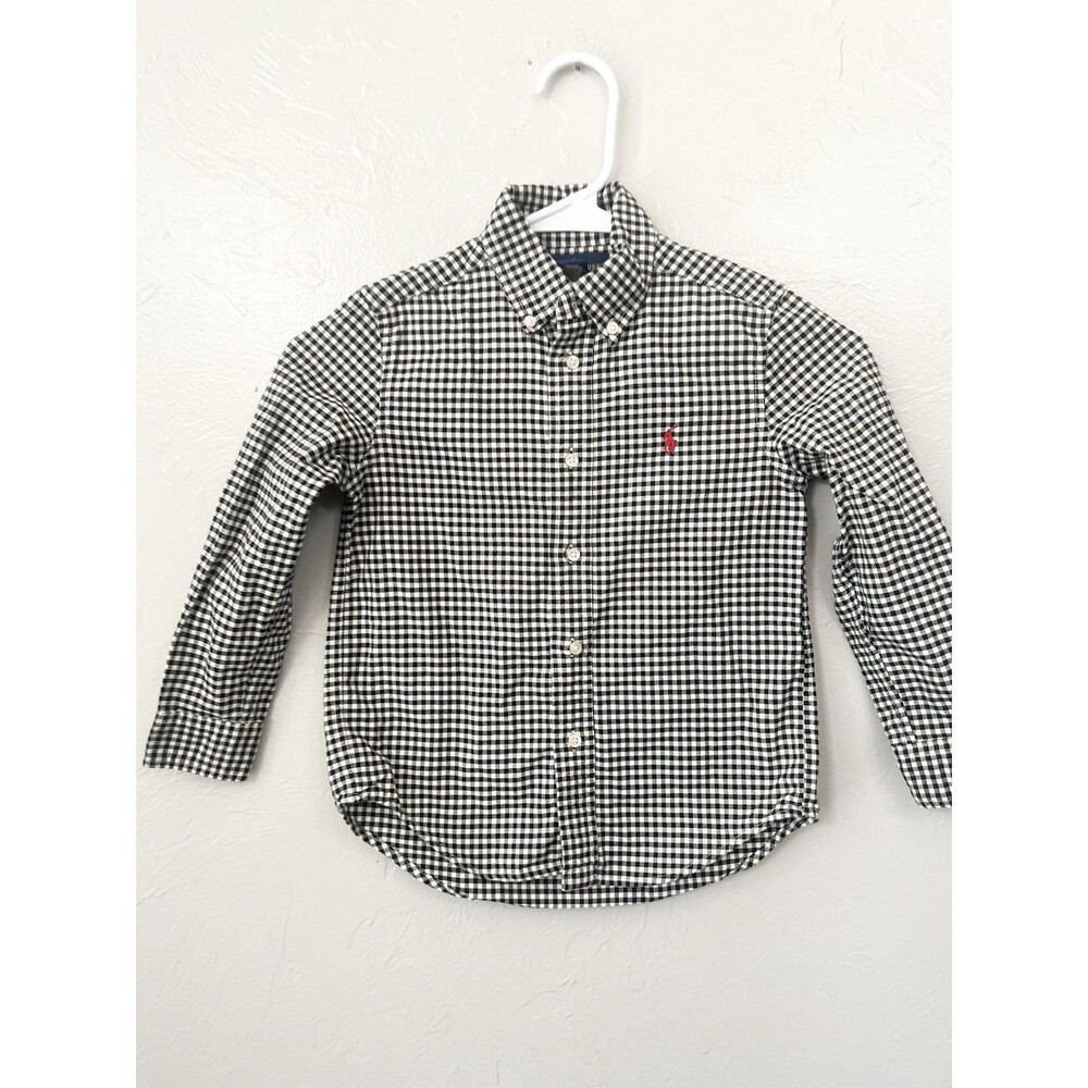 Boys Ralph Lauren Black & White Plaid button Down Shirt Size 5 Small Preppy Top